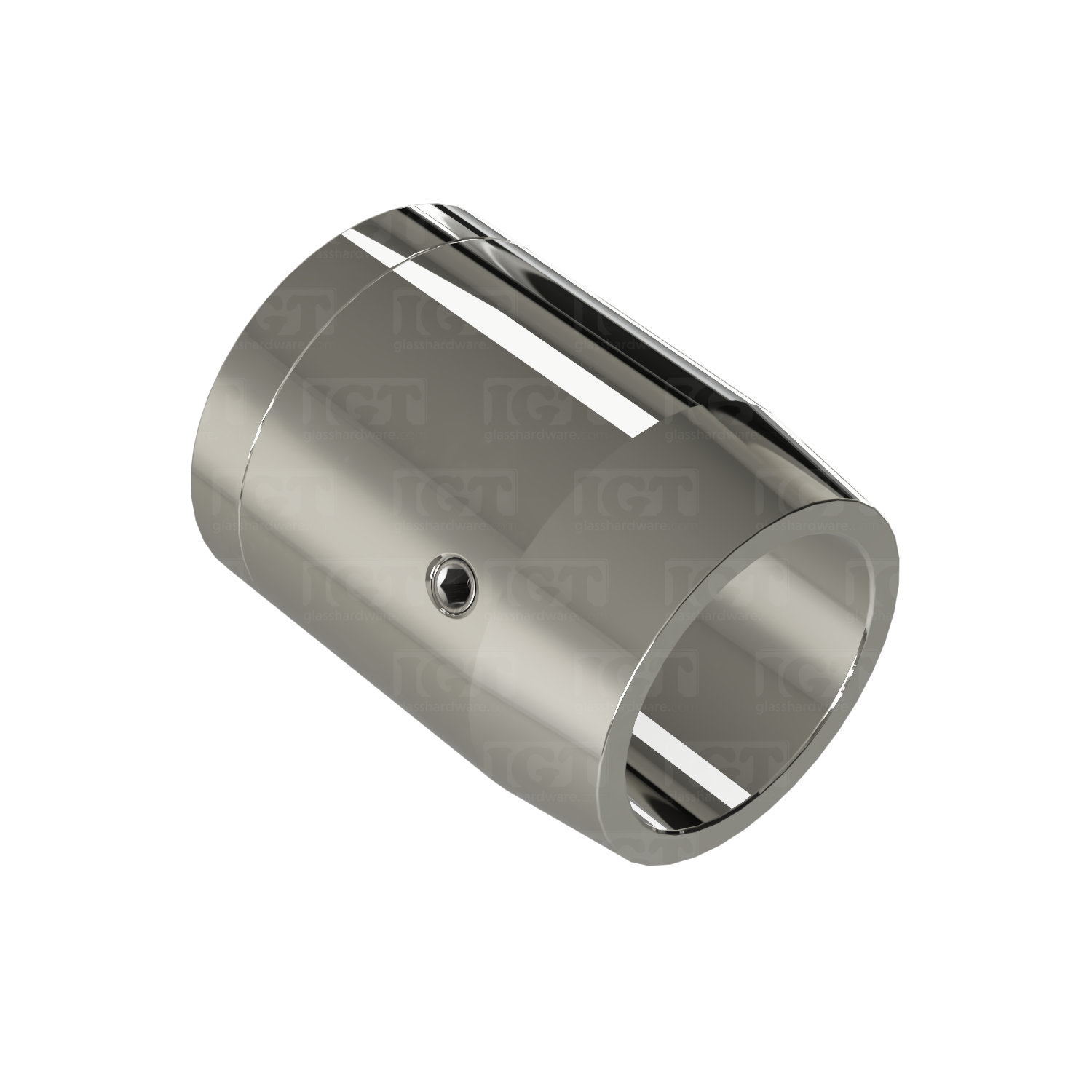 The Wall-to-Track Connector for Round Upper Track in Polished Stainless.
