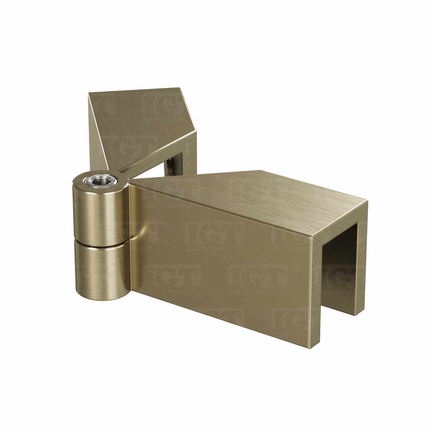 The Glass-to-Glass Adjustable Sleeve Over Clamp in Brushed Bronze.