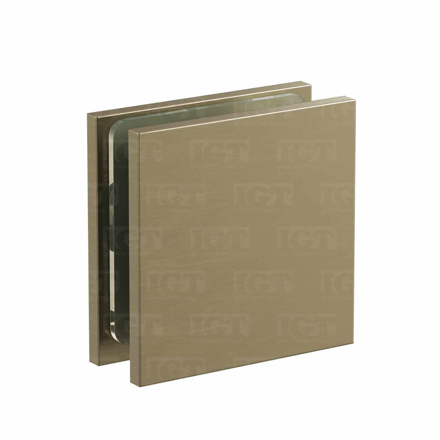 The Wall-to-Glass Square Edge Clamp in Brushed Bronze.