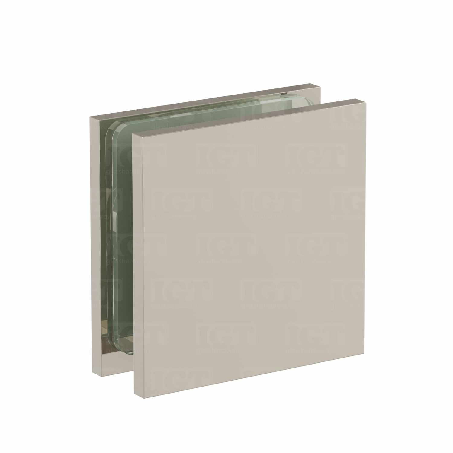 The Wall-to-Glass Square Edge Clamp in Polished Nickel.