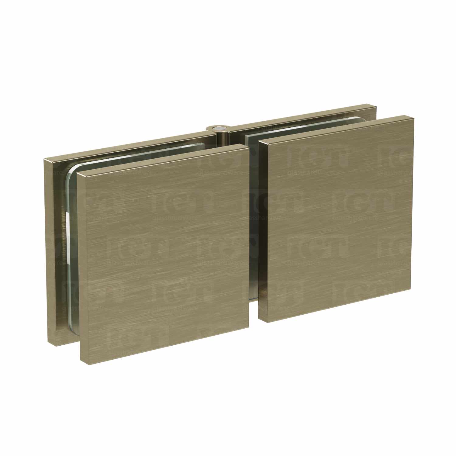 The Glass-to-Glass Adjustable Square Edge Clamp in Brushed Bronze.