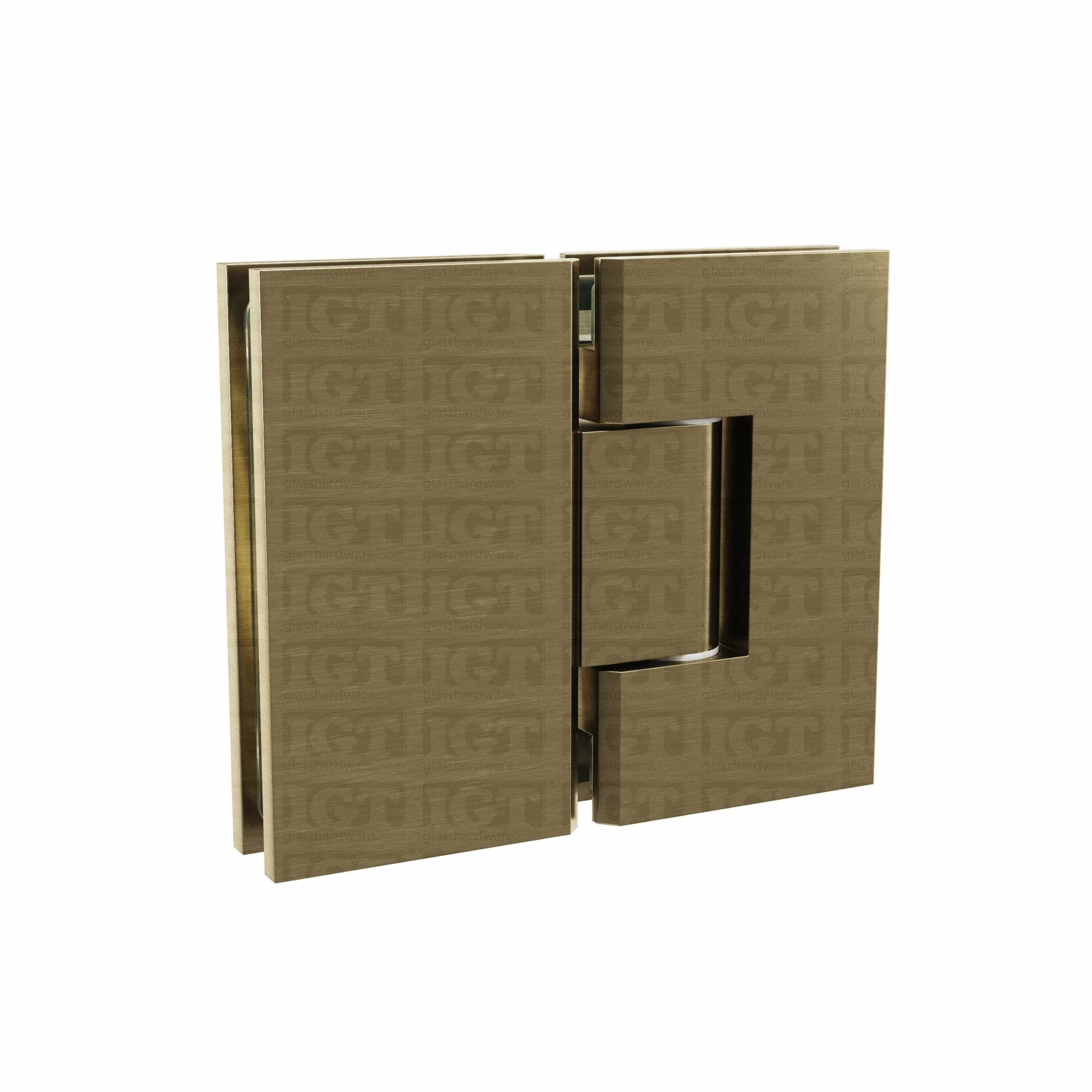 The Heavy Duty Glass-to-Glass 180 Degree Hinge in Brushed Bronze.