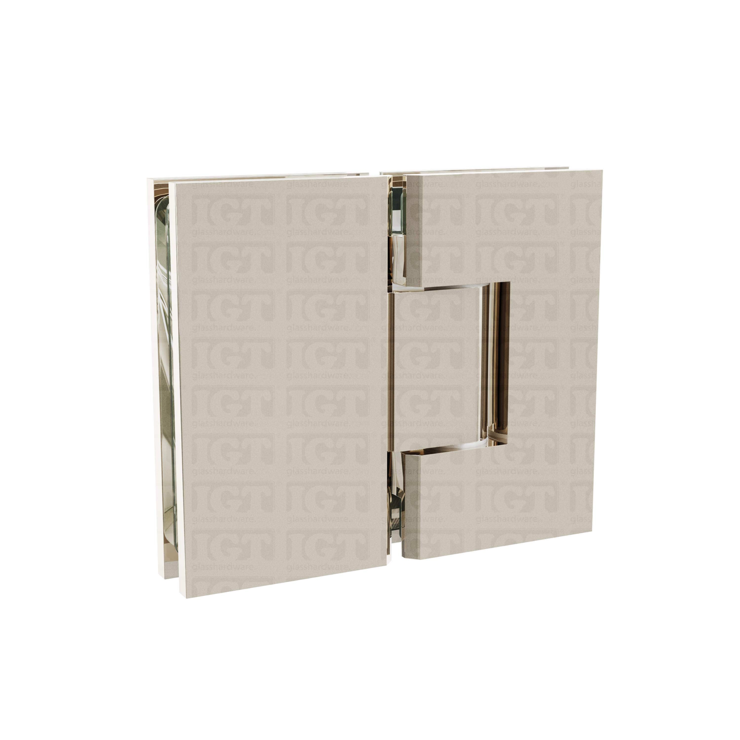 The Heavy Duty Glass-to-Glass 180 Degree Hinge in Polished Nickel.